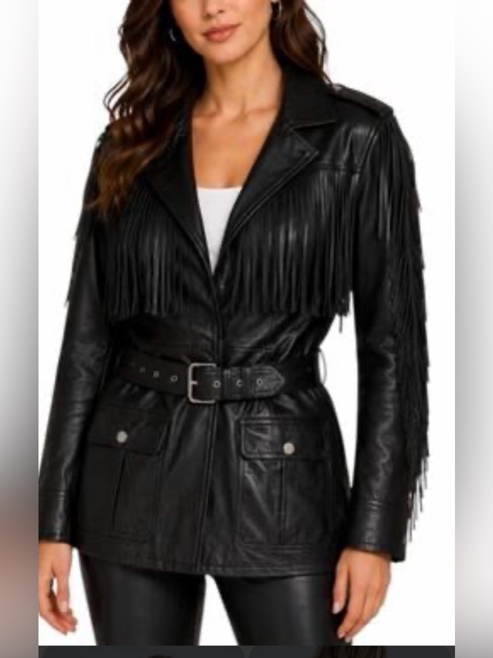 WALTER BAKER FRINGED BELTED LEATHER JACKET BLACK SIZE M NWT